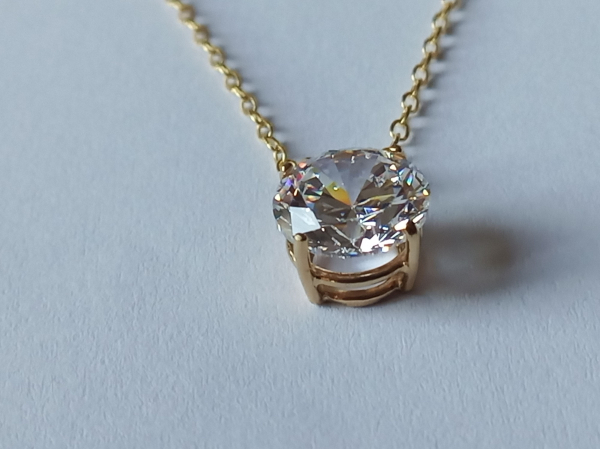 gold plated silver chain with 10 mm white zirconia pendant-anchor chain 45 cm-